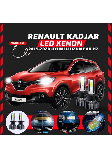 Renault Kadjar 2015-2020 Uzun Far Uyumlu Şimşek Etkili LED Xenon Pro Series H7