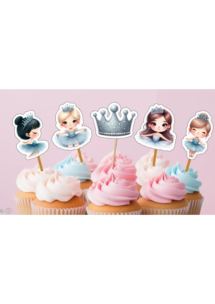 15ADET Mavi Balerin Sevimli Cupcake Doğum Günü Süsü Pasta Kürdanı 6-7cm Cupcake Kürdanı