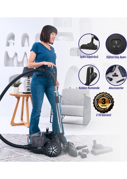 Toz Torbasız Süpürge Premium Dijital Koldan Kumandalı - HC210P