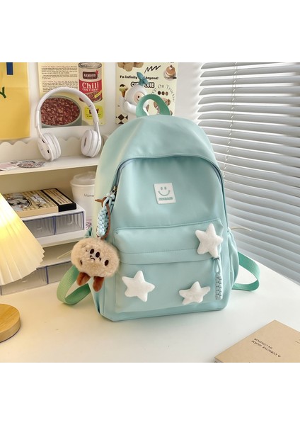 Öğrenci Okul Çantası Sevimli Kız Basit Sırt Çantası Seyahat Okul Çantası Kadın Japon Beş Köşeli Yıldız Gülen Yüz Sırt Çantası (Yurt Dışından)