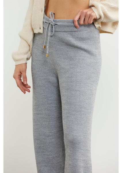 Ince Fitilli Beli Lastikli Triko Pantolon - Gri indirimleri