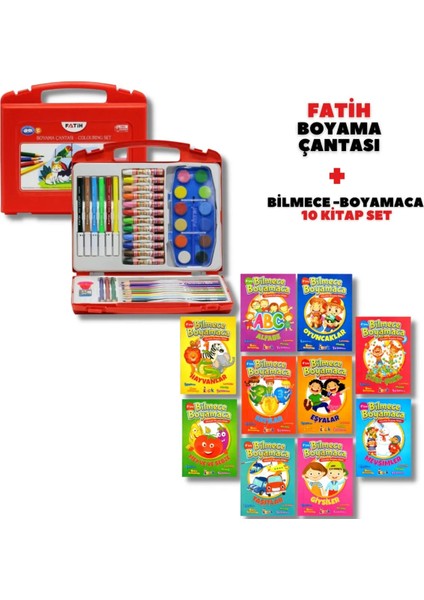 Etkinlikli Boyama Kitabı 10 Kitap - Fatih Boyama Seti Çantalı 47 Parça