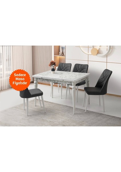 Yandan Açılır Büyüyen Yemek Masası Beyaz Mermer Desenli 80X120CM Sadece Masa Fiyatıdır