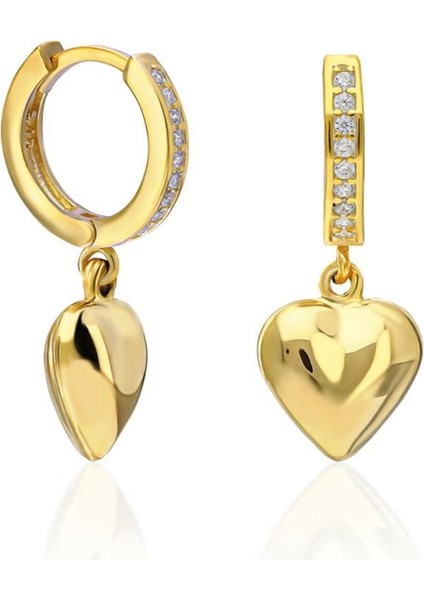 Yassı Kalp Taşlı Halka Küpeler