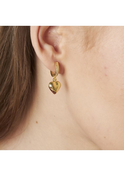 Yassı Kalp Taşlı Halka Küpeler modelleri