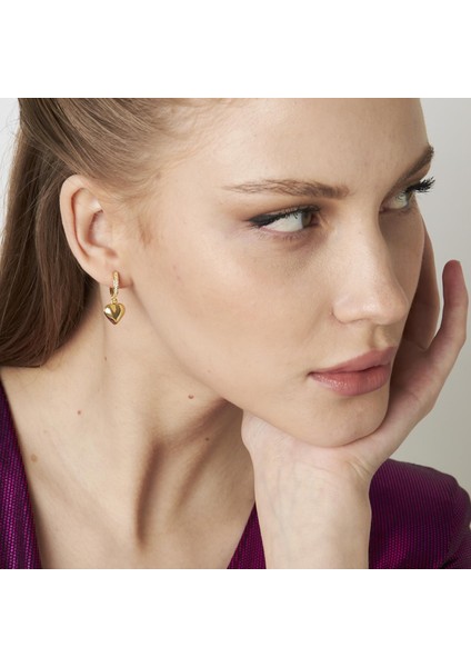 Yassı Kalp Taşlı Halka Küpeler indirimleri