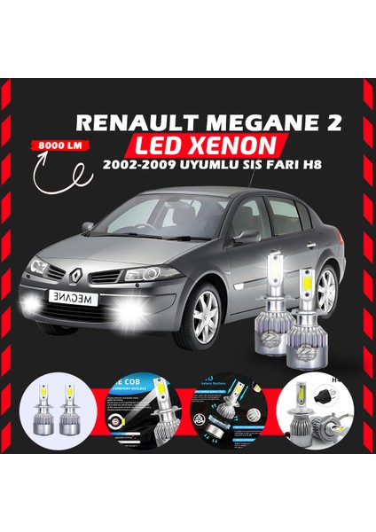 Renault Megane 2 2002-2009 Sis Farı Uyumlu Şimşek Etkili LED Xenon Performance Series H8