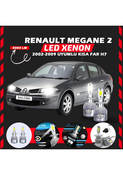 Renault Megane 2 2002-2009 Kısa Far Uyumlu Şimşek Etkili LED Xenon Performance Series H7