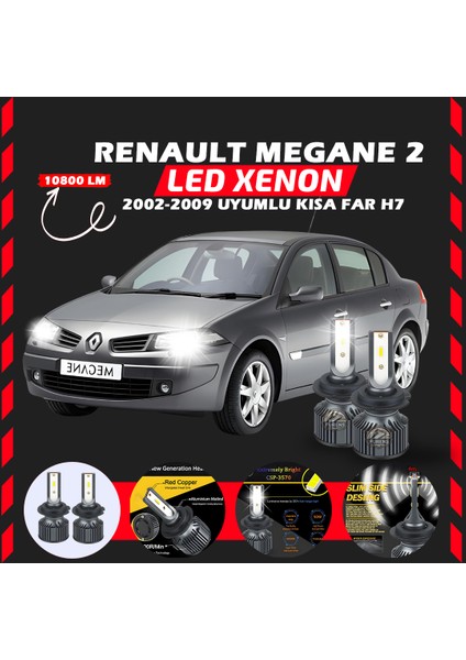Renault Megane 2 2002-2009 Kısa Far Uyumlu Şimşek Etkili LED Xenon Premium Series H7