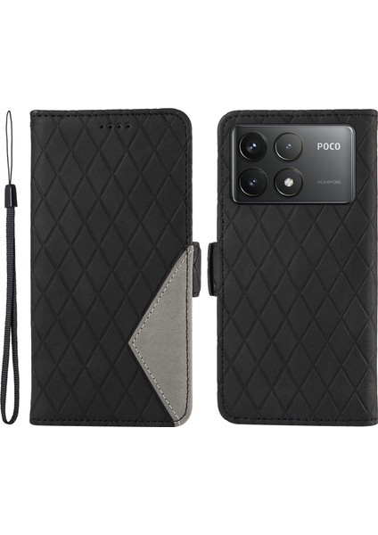 Xiaomi Poco F6 Pro 5g Deri Cüzdan Eşkenar Dörtgen Izgara Telefon Kapağı (Yurt Dışından)