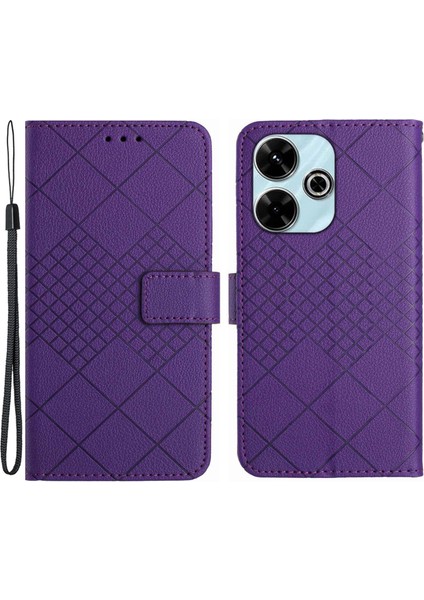 Xiaomi Redmi 13 4g Litchi Doku Deri Cüzdan Telefon Kılıfı Kayışlı (Yurt Dışından)