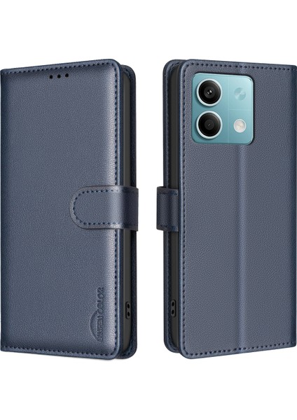 Xiaomi Redmi Note 13 4g Deri Telefon Litchi Doku Rfıd Engelleme Telefon Kapağı (Yurt Dışından)