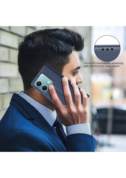 Xiaomi Redmi Note 13 4g Deri Telefon Litchi Doku Rfıd Engelleme Telefon Kapağı (Yurt Dışından)