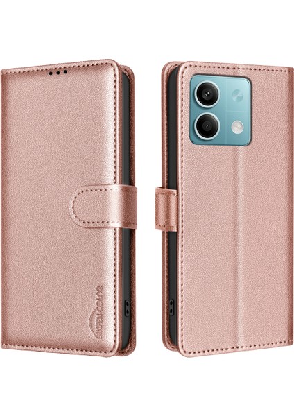 Xiaomi Redmi Note 13 4g Deri Telefon Litchi Doku Rfıd Engelleme Telefon Kapağı (Yurt Dışından)