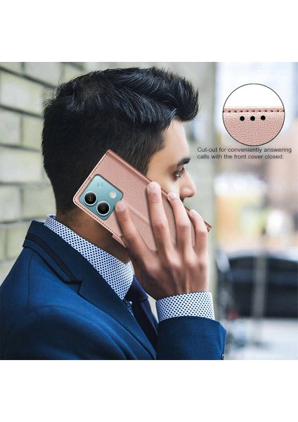 Xiaomi Redmi Note 13 4g Deri Telefon Litchi Doku Rfıd Engelleme Telefon Kapağı (Yurt Dışından)