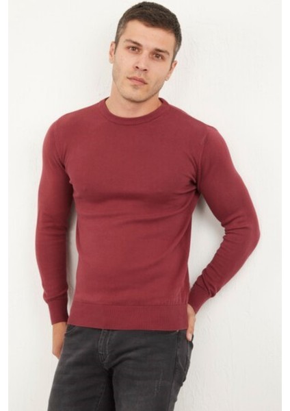 Erkek Bisiklet Yaka Regular Fit Tüylenme Yapmayan Triko Kazak