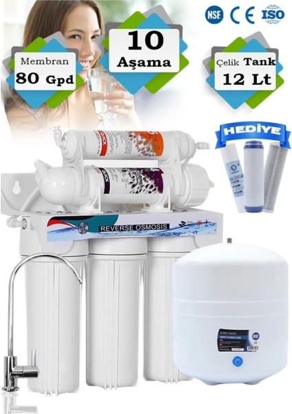 Vontron Membran Teknolojili 10 Aşama 12 Litre Antibakteriyel Metal Tank'lı Su Arıtma Cihazı