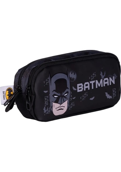 Batman Okul Kalem Kutusu Çift Bölmeli Çocuk Bez Kalem Çantası Siyah