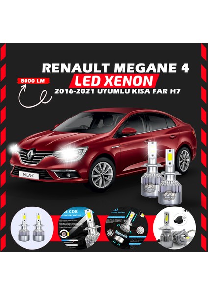 Renault Megane 4 2016-2021 Kısa Far Uyumlu Şimşek Etkili LED Xenon Performance Series H7