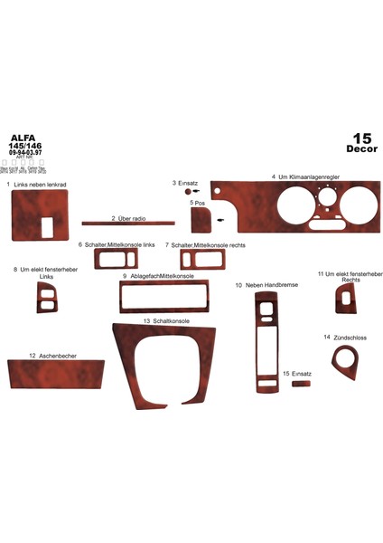 Alfa 145/146 Konsol-Maun Kaplama 1994-1997 15 Parça