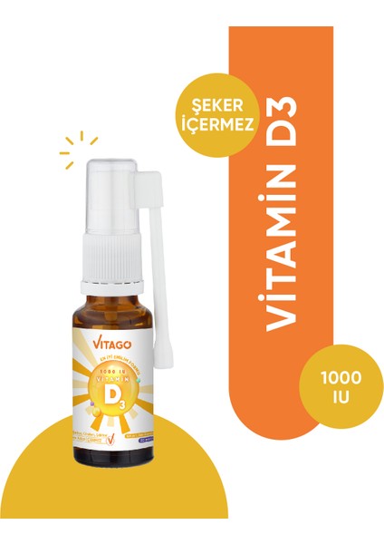 Daily Vitamin D3 1000 IU 20 ml Sprey ve Damla Takviye Edici Gıda