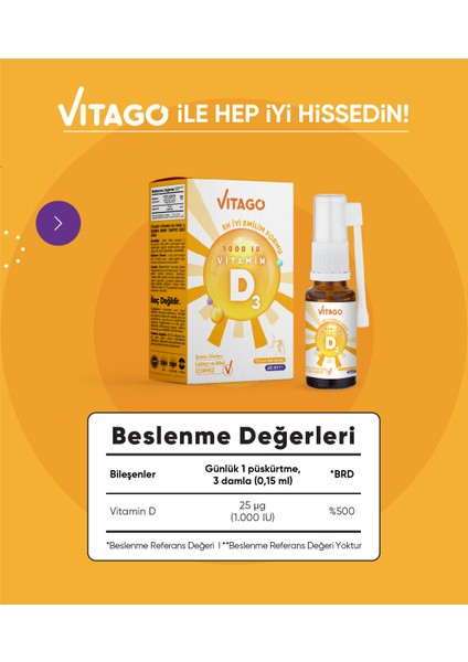 Daily Vitamin D3 1000 IU 20 ml Sprey ve Damla Takviye Edici Gıda modelleri