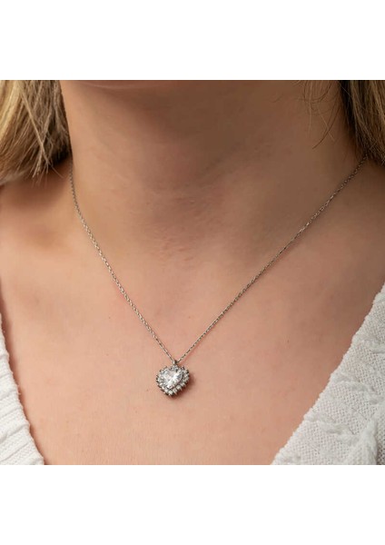 Gümüş Zirkon Taşlı Kalp Kadın Kolye indirimleri