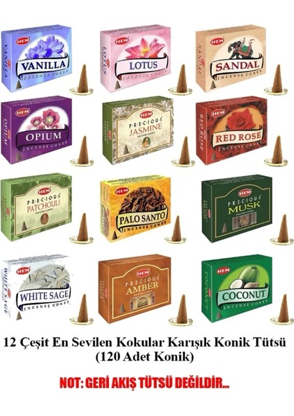 12 Çeşit Kokular Karışık Konik Tütsü (120 Adet Konik)