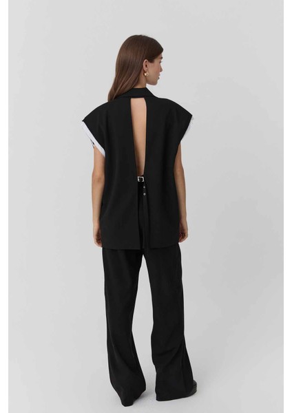 Garni Detaylı Sırt Dekolteli Yelek Siyah indirimleri