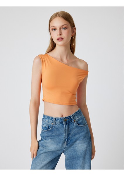 Kayık Yaka Crop Üst Kolsuz Slim Fit