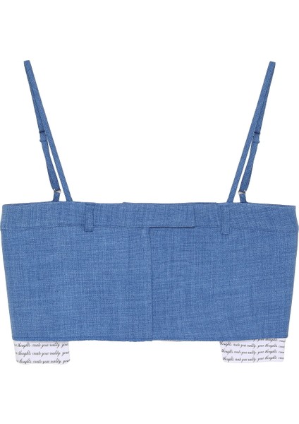 Kumaş Matchli Askılı Crop Bluz Indigo