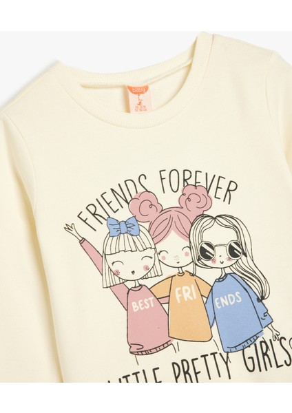 Sweatshirt Uzun Kollu Bisiklet Yaka Baskı Detaylı Şardonlu Pamuklu modelleri