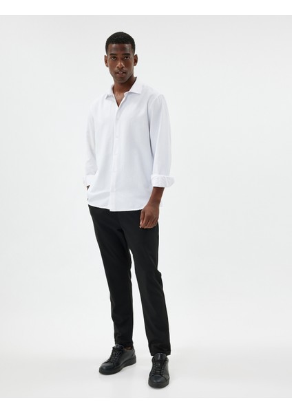 Slim Fit Gömlek Basic Uzun Kollu Pamuk Karışımlı