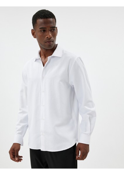 Slim Fit Gömlek Basic Uzun Kollu Pamuk Karışımlı