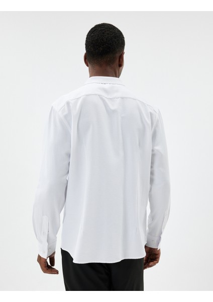 Slim Fit Gömlek Basic Uzun Kollu Pamuk Karışımlı