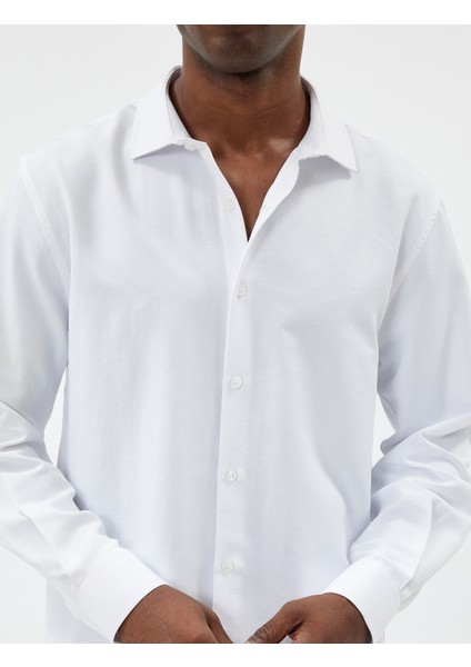 Slim Fit Gömlek Basic Uzun Kollu Pamuk Karışımlı