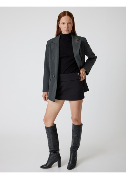 Mini Şort Etek Düşük Bel Slim Fit Düğme Detaylı