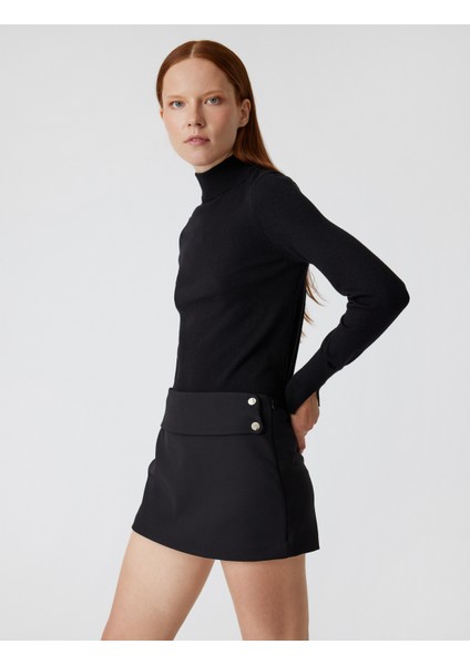 Mini Şort Etek Düşük Bel Slim Fit Düğme Detaylı