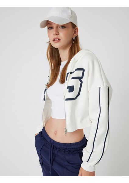 Crop Sweatshirt Kapüşonlu Fermuarlı Korse Detaylı Kolej Baskılı Cepli fiyatları