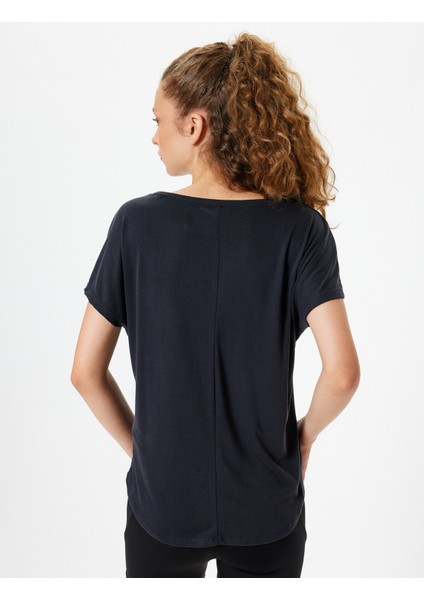 Oversize Spor Tişört Modal Slogan Baskılı Yarasa Kol Bisiklet Yaka