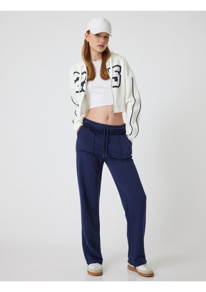 Crop Sweatshirt Kapüşonlu Fermuarlı Korse Detaylı Kolej Baskılı Cepli