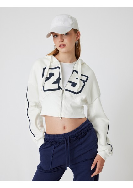 Crop Sweatshirt Kapüşonlu Fermuarlı Korse Detaylı Kolej Baskılı Cepli modelleri