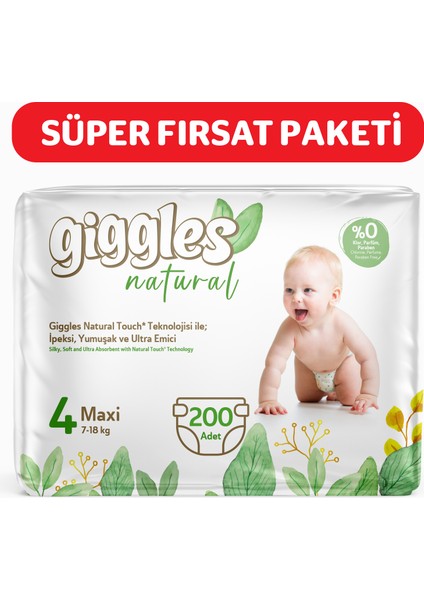 Natural 4 Numara Maxi Pamuklu Bebek Bezi 200 Adet