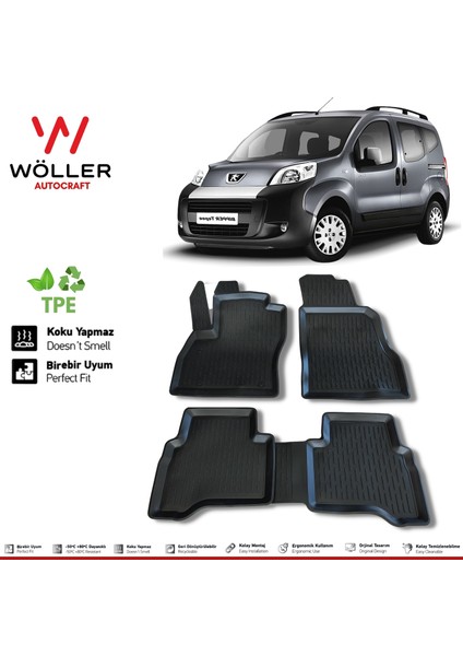 Peugeot Bipper Paspas 2008 Sonrası 3D Havuzlu Wöller Paspas