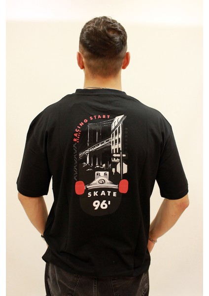 4186 Sırt Baskılı Relax Fit Bisiklet Yaka Erkek T-Shir