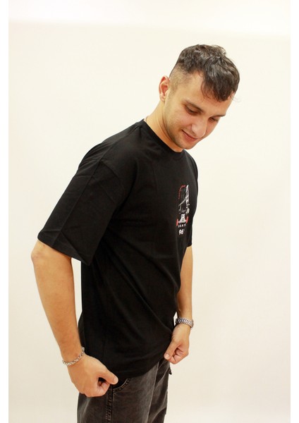 4186 Sırt Baskılı Relax Fit Bisiklet Yaka Erkek T-Shir modelleri