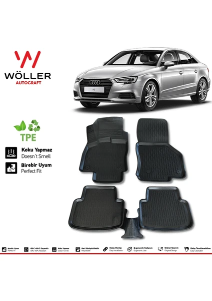 Audi A3 Sedan Paspas 2012 2021 Arası 3D Havuzlu Wöller Paspas