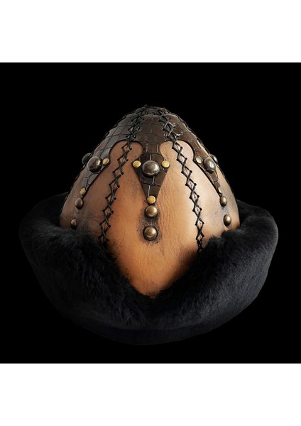 Ertuğrul Gazi Şapka Deri Düğme Zımbalı Börk Hardal Kahve