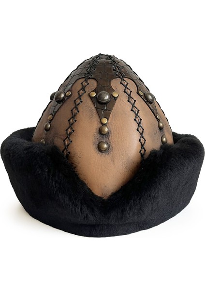 Ertuğrul Gazi Şapka Deri Düğme Zımbalı Börk Hardal Kahve fiyatları