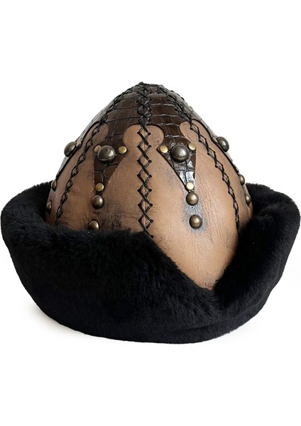 Ertuğrul Gazi Şapka Deri Düğme Zımbalı Börk Hardal Kahve modelleri